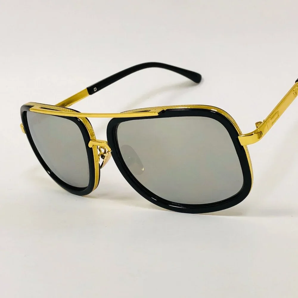Mens Metal Sunglasses‎ Shades Gold Frame/Bar Oversize Square Designer Quality